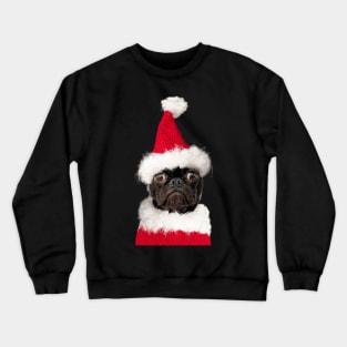 Cute Black Pug in Christmas Santa Hat Crewneck Sweatshirt